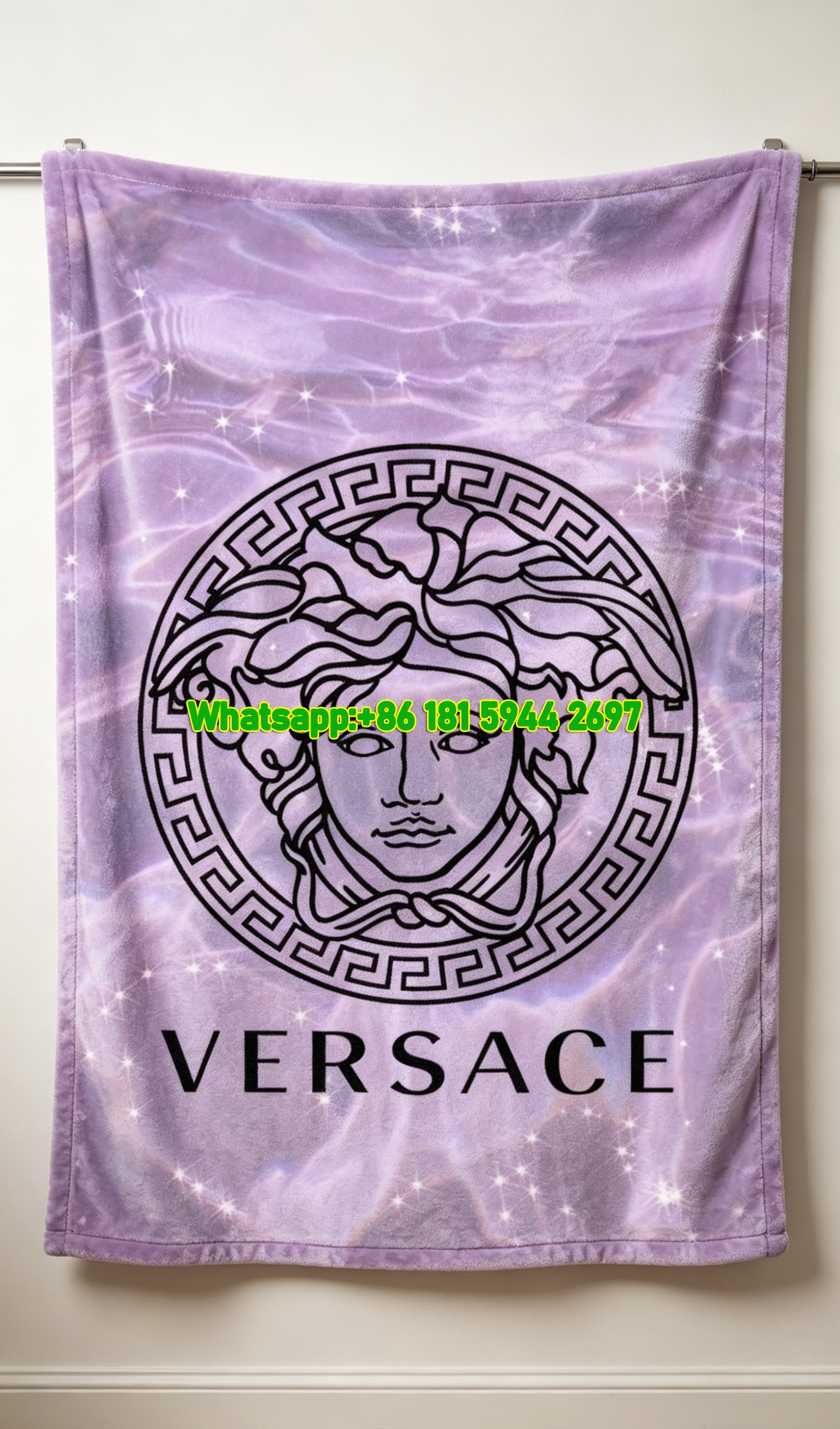 Lavender Purple Versace Water Sparkle Medusa Print Fleece Throw Blanket IMG_1376